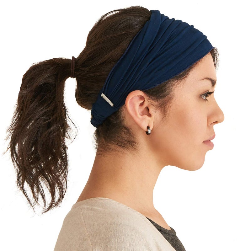 CHARM Navy Japanese Bandana Headbands for Men and Women â€“ Comfortable Head Bands with Elastic Secure Snug Fit Ideal Runners Fitness Sports Football Tennis Stylish Lightweight M - Image 1